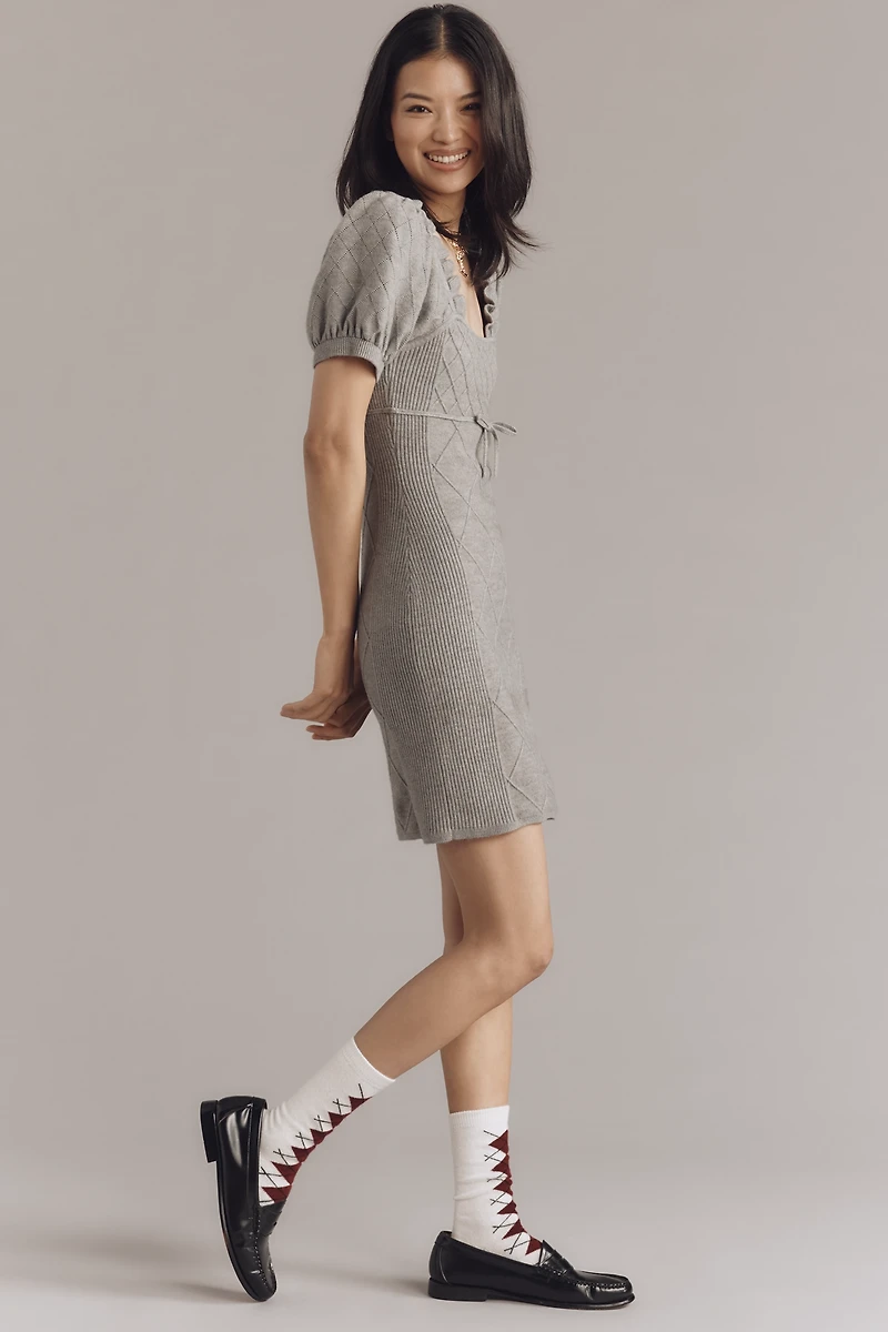 By Anthropologie Puff-Sleeve Crosshatch Sweater Dress