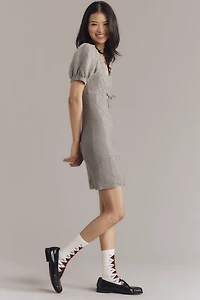 By Anthropologie Puff-Sleeve Crosshatch Sweater Dress