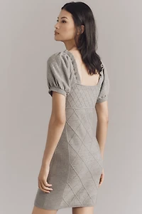 By Anthropologie Puff-Sleeve Crosshatch Sweater Dress
