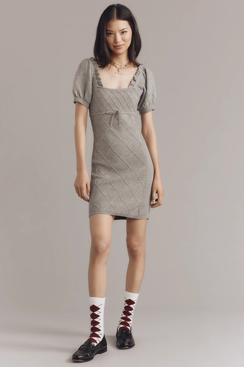 By Anthropologie Puff-Sleeve Crosshatch Sweater Dress