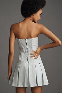 Bishop + Young Positano Strapless Linen Pleated Mini Dress