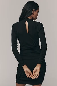 By Anthropologie V-Neck Ruched Mesh Midi Dress