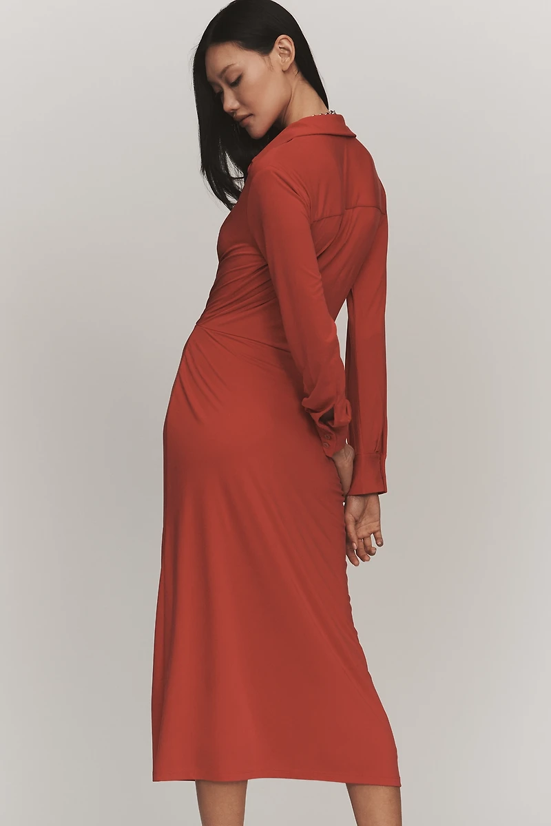 By Anthropologie Draped Long-Sleeve Midi Shirt Dress