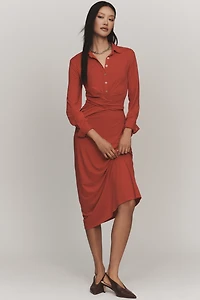 By Anthropologie Draped Long-Sleeve Midi Shirt Dress