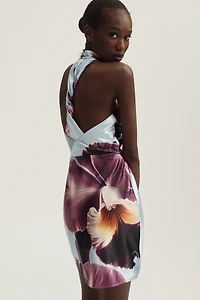 Maeve Draped Halter Satin Mini Dress