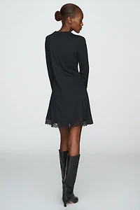 By Anthropologie Knit Lace-Trim Mini Dress