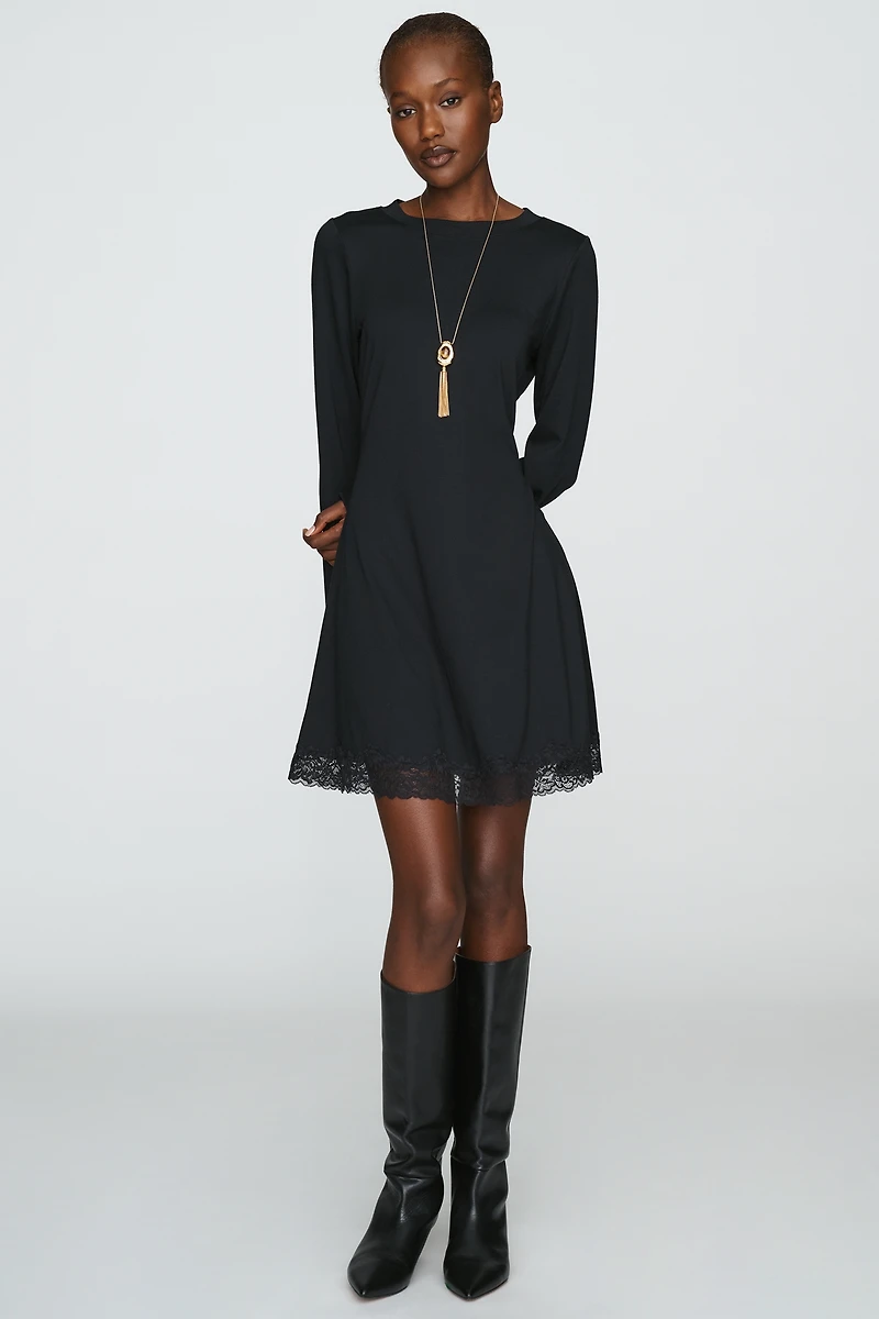 By Anthropologie Knit Lace-Trim Mini Dress