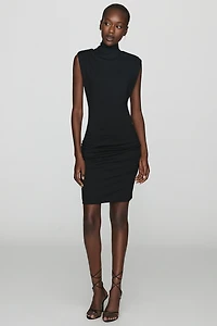 Maeve Mock-Neck Ruched Mini Dress