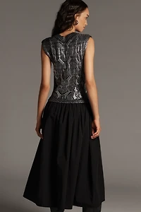 Pilcro Sleeveless V-Neck Foil Twofer Midi Dress