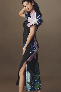 By Anthropologie Puff-Sleeve A-Line Maxi Dress