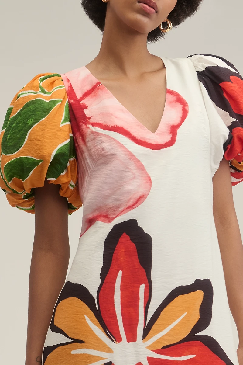 By Anthropologie Puff-Sleeve A-Line Maxi Dress
