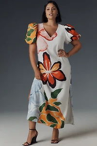 By Anthropologie Puff-Sleeve A-Line Maxi Dress