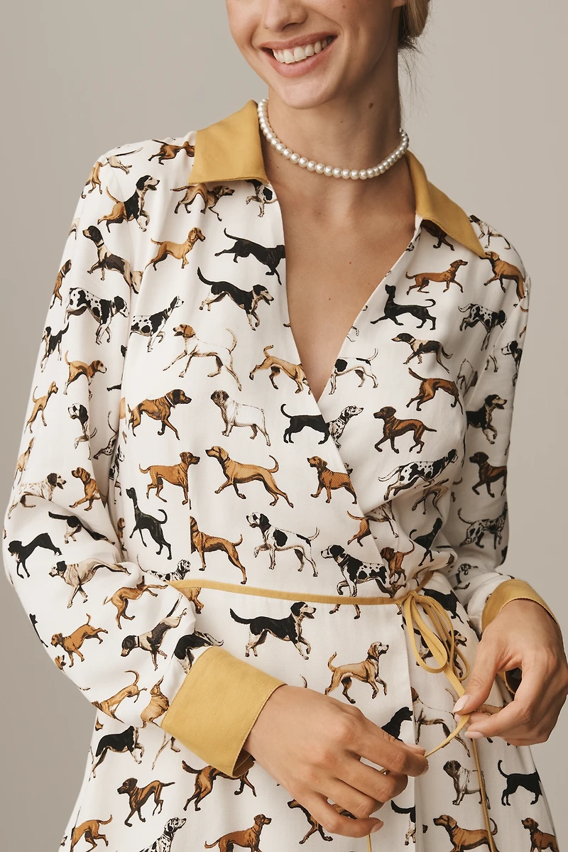 Maeve Long-Sleeve Printed Wrap Mini Shirt Dress