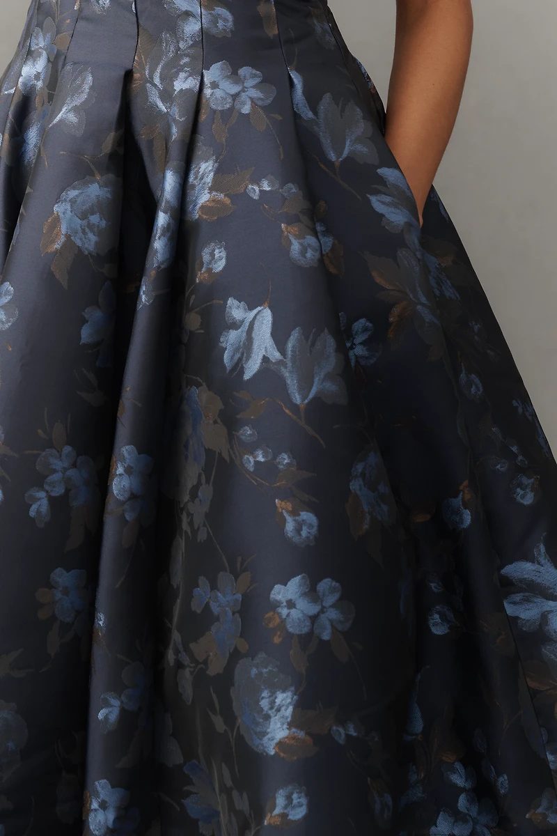 Maeve V-Neck Velvet Jacquard A-Line Midi Dress