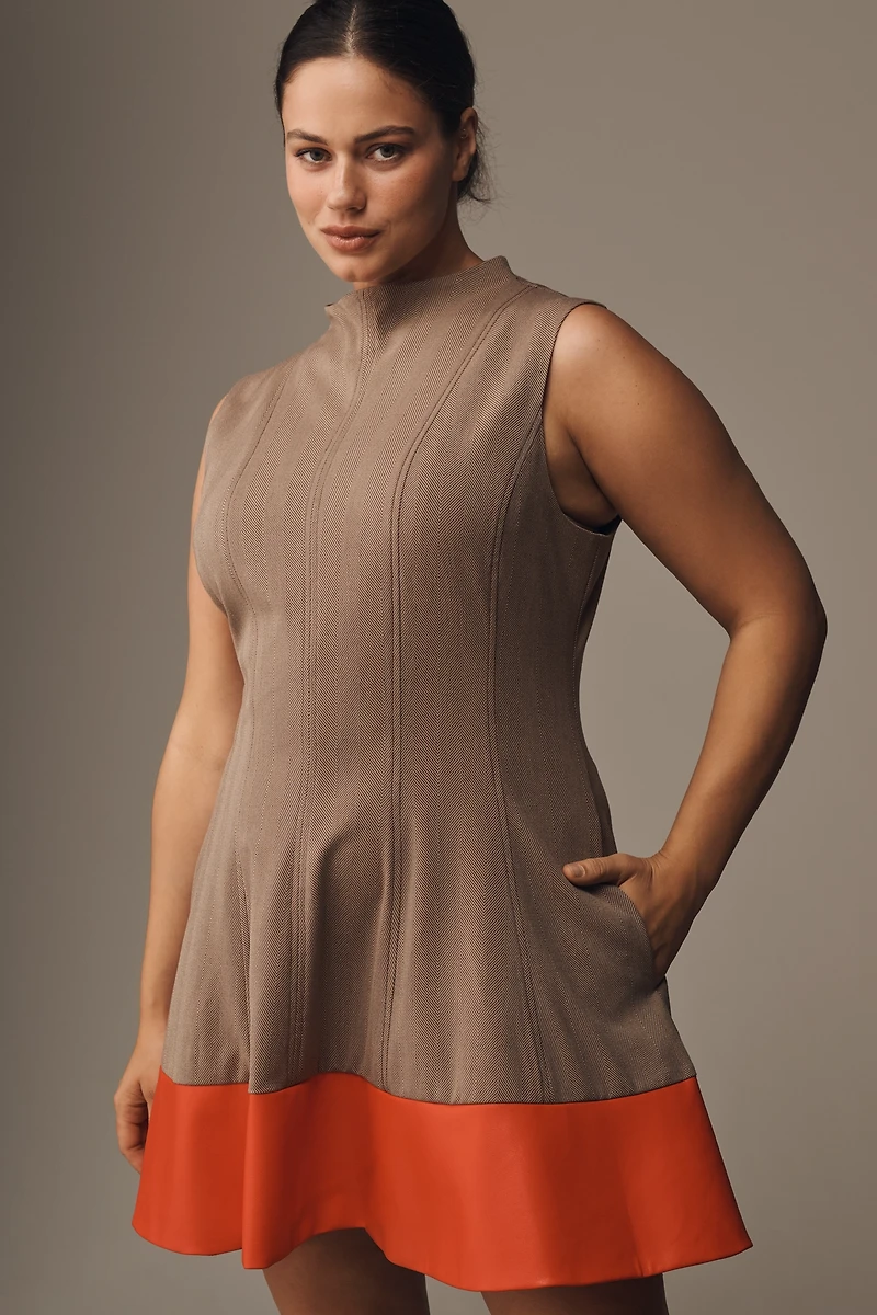 Maeve Faux Leather Mock-Neck Mini Dress