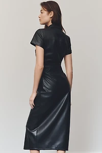 Pilcro Faux-Leather Short-Sleeve Ruched Midi Shirt Dress