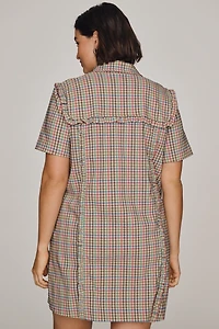 By Anthropologie Short-Sleeve Metallic Brocade Mini Dress