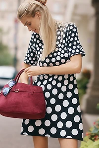 Nina Short-Sleeve Mock-Neck Mod Sweater Mini Dress