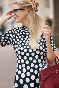 Nina Short-Sleeve Mock-Neck Mod Sweater Mini Dress