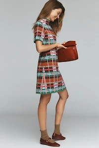 Nina Short-Sleeve Mock-Neck Mod Sweater Mini Dress