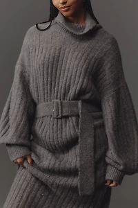 By Anthropologie Long-Sleeve Turtleneck Belted Sweater Midi Dress