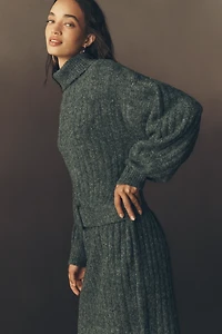 By Anthropologie Long-Sleeve Turtleneck Belted Sweater Midi Dress