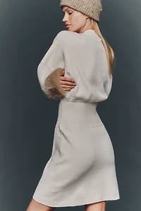 By Anthropologie Long-Sleeve Faux Fur Trim Sweater Mini Dress