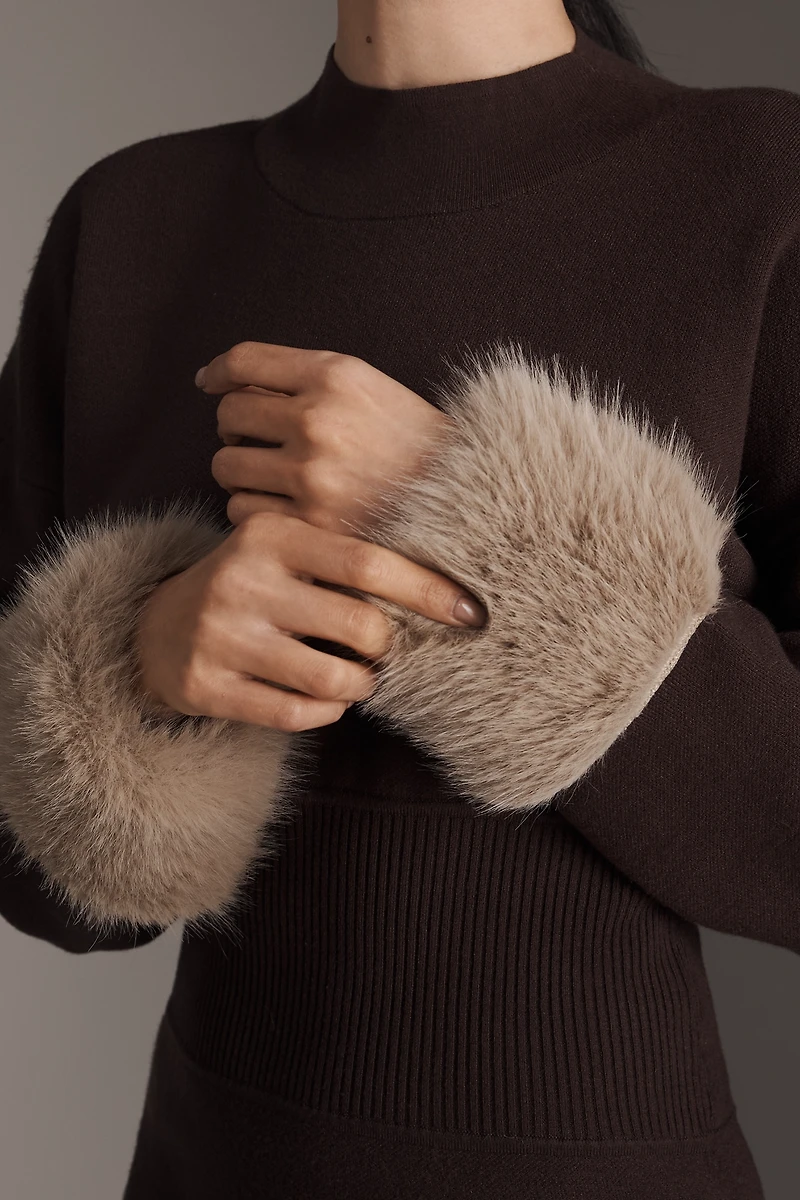 By Anthropologie Long-Sleeve Faux Fur Trim Sweater Mini Dress