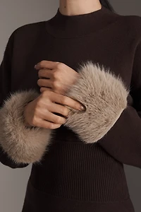 By Anthropologie Long-Sleeve Faux Fur Trim Sweater Mini Dress