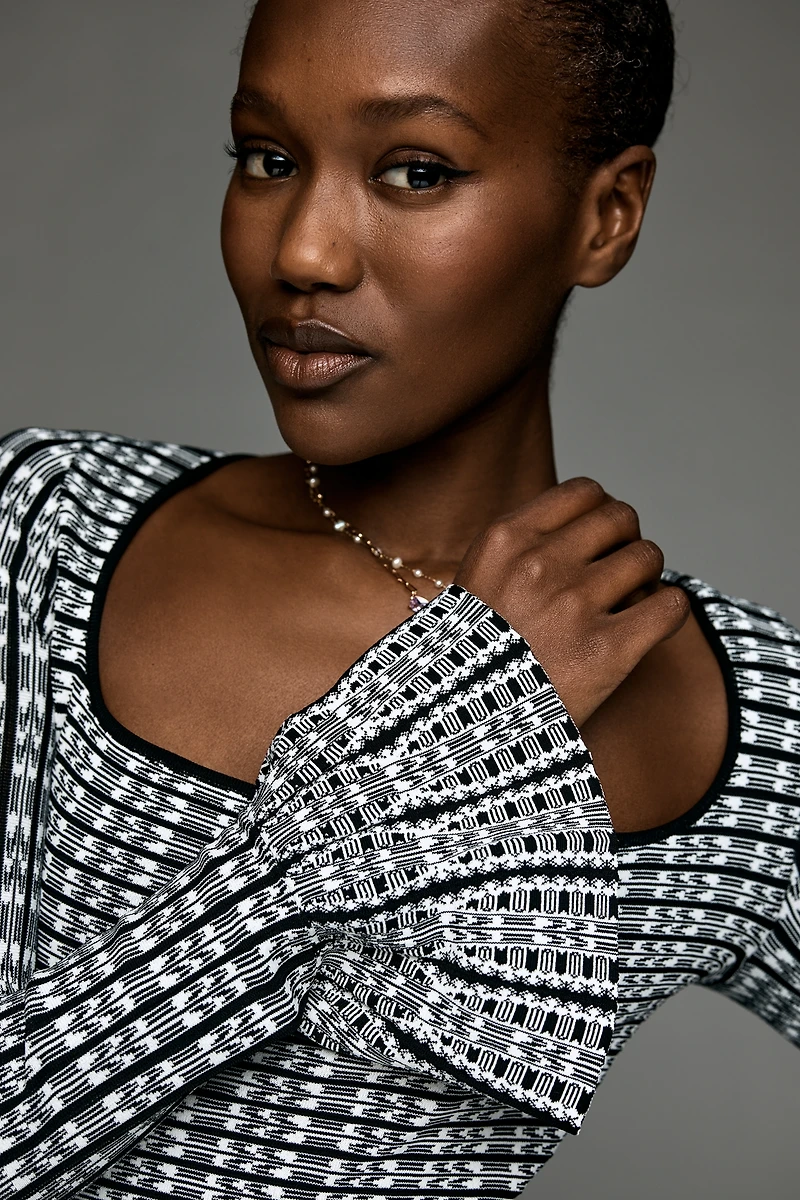 By Anthropologie Scoop-Neck Half-Sleeve Mini Dress