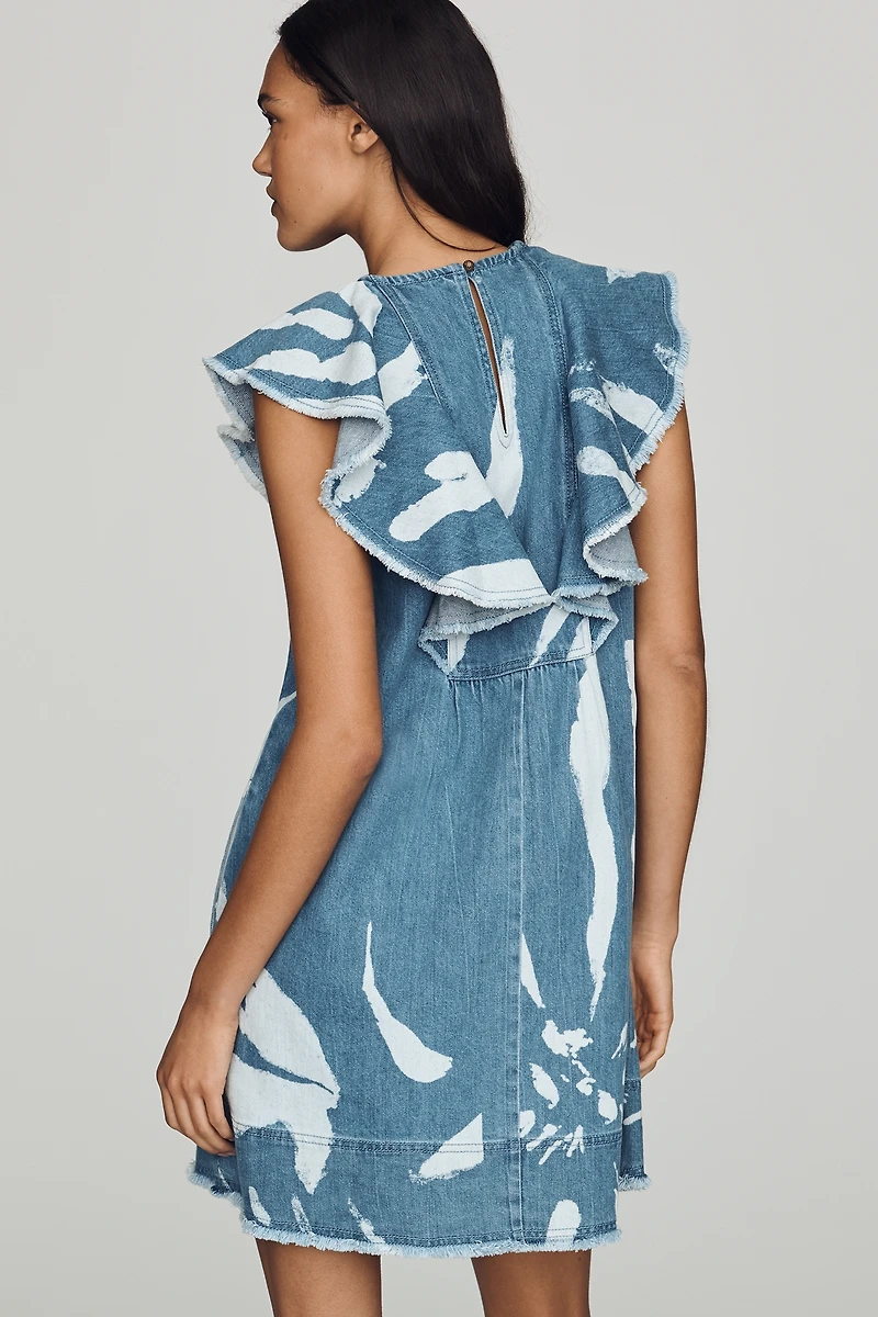 Pilcro V-Neck Ruffle Denim Mini Dress