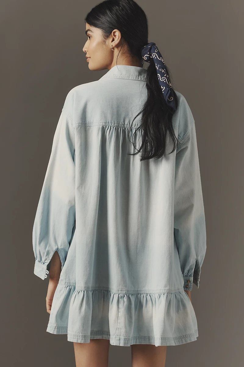 Pilcro Long-Sleeve Embroidered Swing Mini Shirt Dress