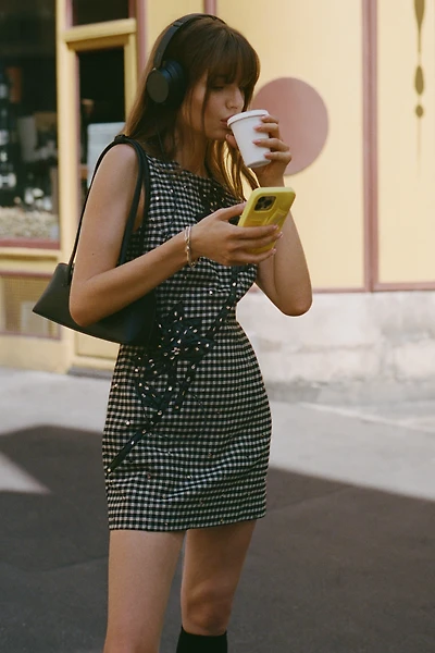 By Anthropologie Sleeveless Crew-Neck Embellished Mini Dress
