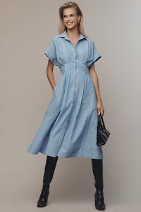 Pilcro Short-Sleeve Seamed Midi Shirt Dress