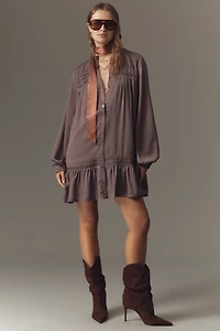 Pilcro Long-Sleeve V-Neck Mini Shirt Dress