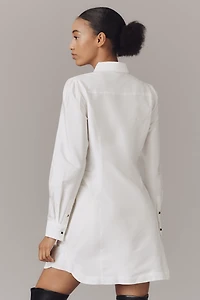 By Anthropologie Long-Sleeve Tie-Front Mini Shirt Dress
