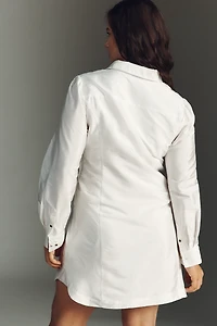 By Anthropologie Long-Sleeve Tie-Front Mini Shirt Dress