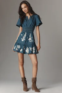 The Somerset Embroidered Denim Mini Dress
