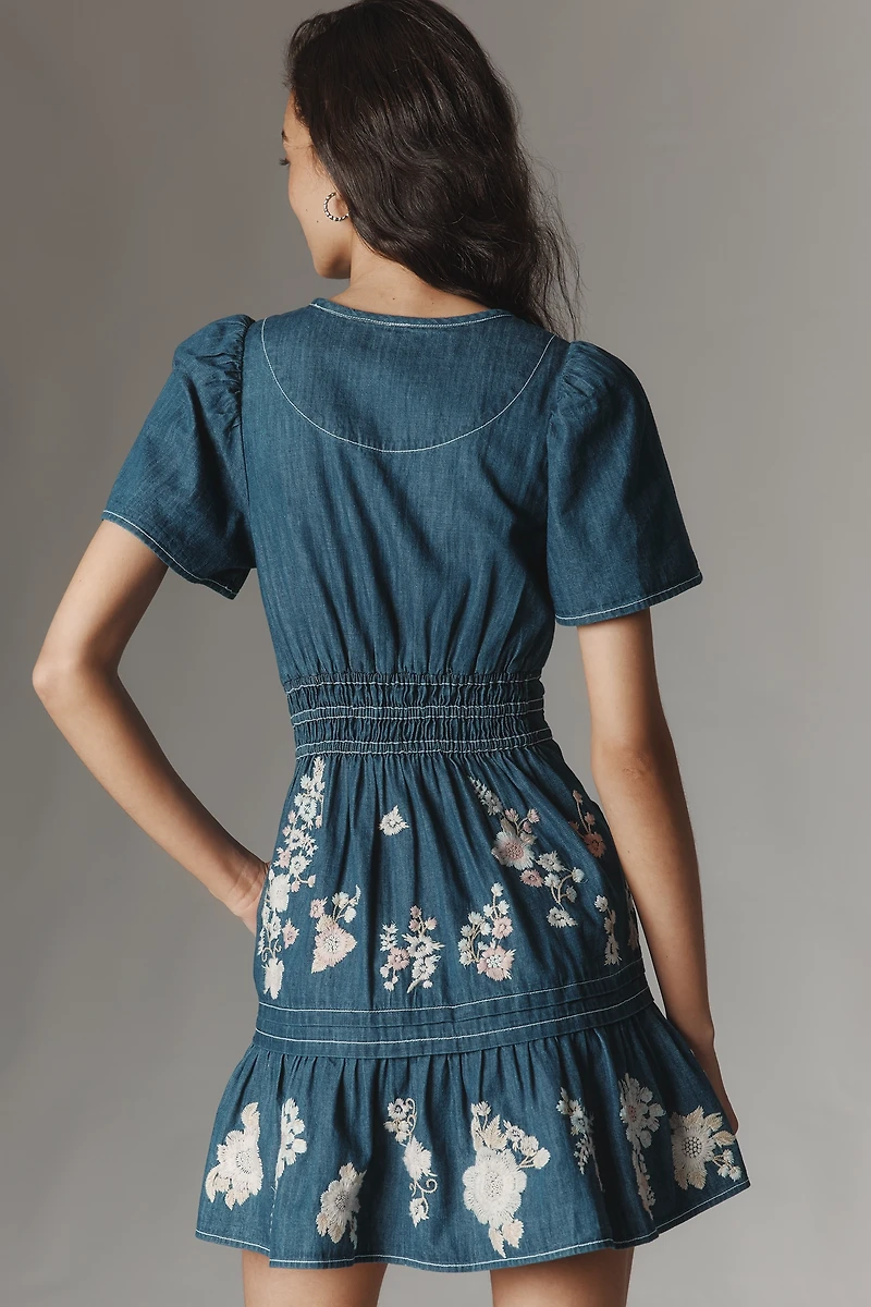 The Somerset Embroidered Denim Mini Dress