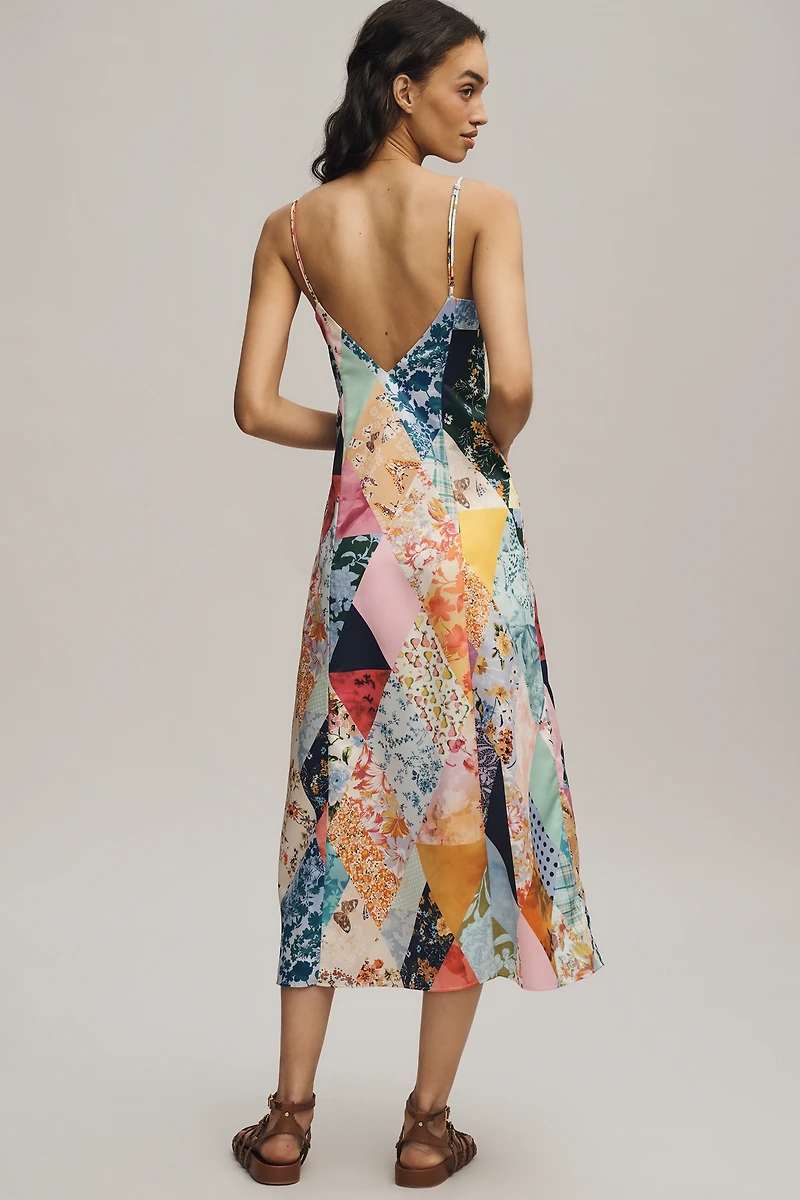 Maeve Patchwork V-Neck Midi Dress