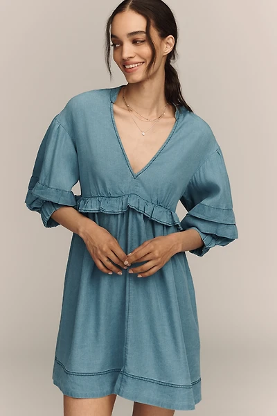 Maeve V-Neck Chambray Swing Mini Dress