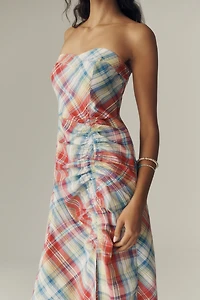 Pilcro Cotton Strapless Ruched Midi Dress