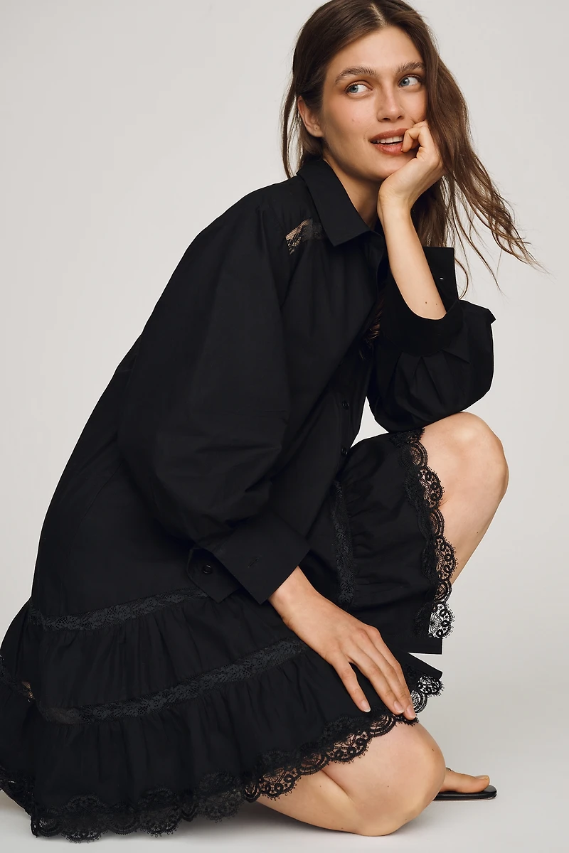 Maeve Cotton Lace-Trim Shirtdress