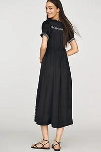 By Anthropologie Satin Embroidered Midi Dress