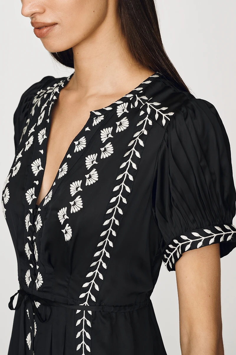 By Anthropologie Satin Embroidered Midi Dress