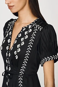 By Anthropologie Satin Embroidered Midi Dress