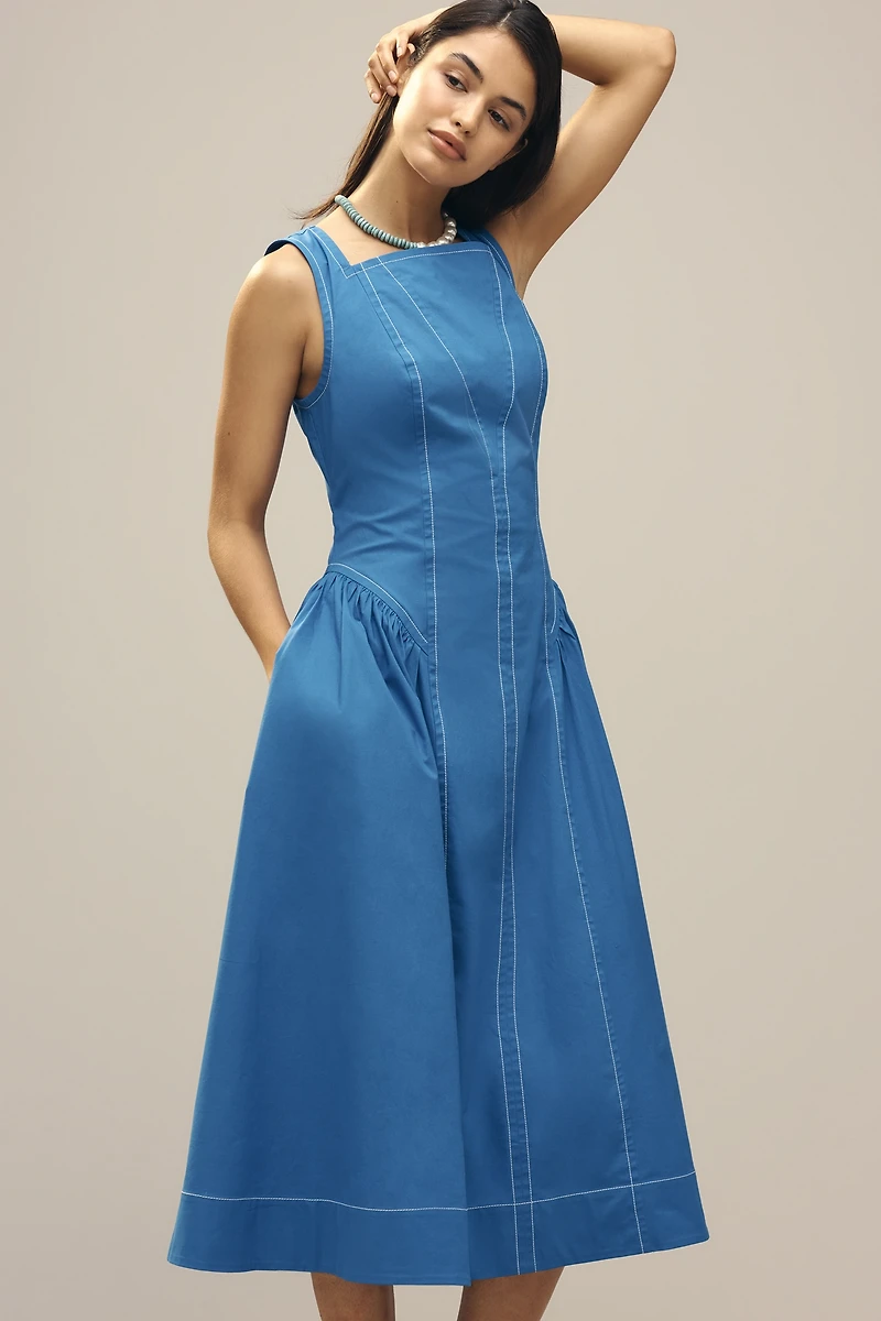 By Anthropologie High-Neck Seamed Midi Dress