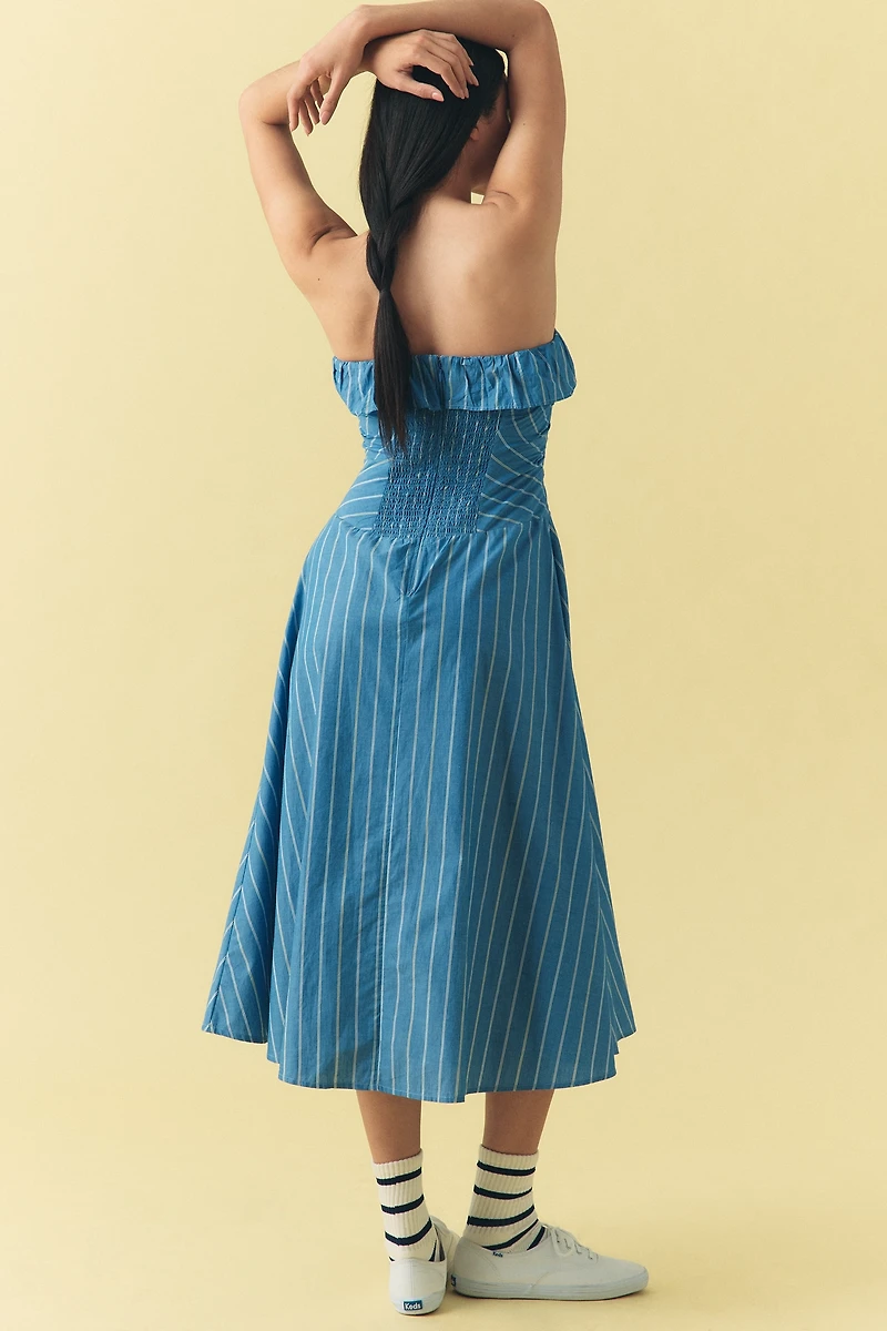 By Anthropologie Strapless Rosette Asymmetric Drop-Waist Midi Dress
