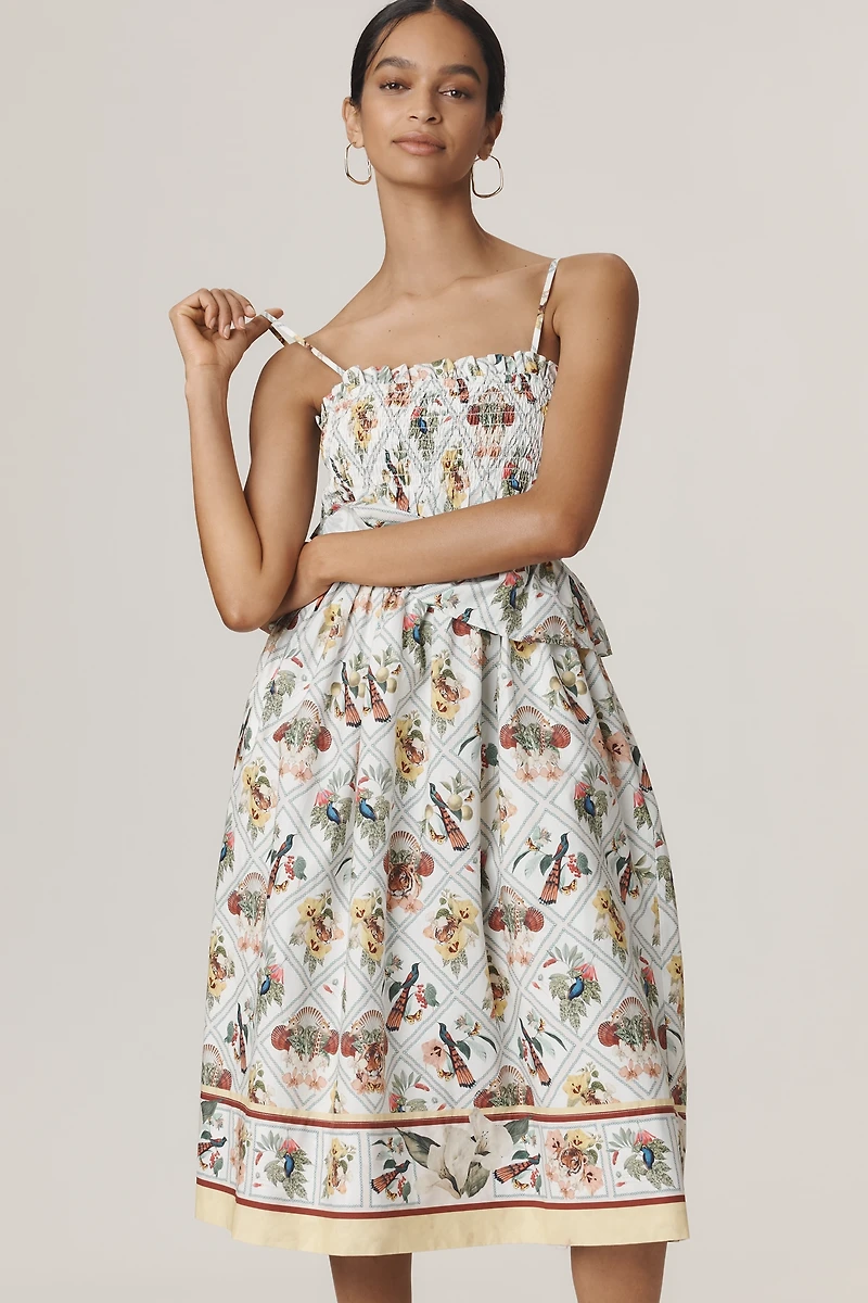 By Anthropologie Smocked Peplum Midi Dress