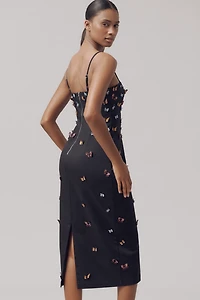 The Brynne 3D Spaghetti-Strap Midi Dress by Maeve: Butterfly-Embellished Edition